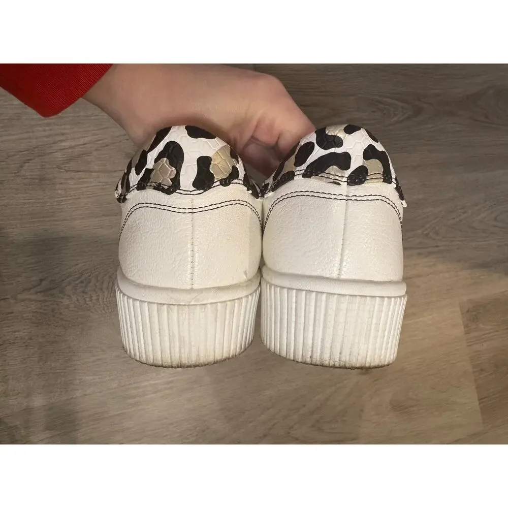 Mix No 6. Women's Platform Sneakers in White with Leopard Print Accents Size 9